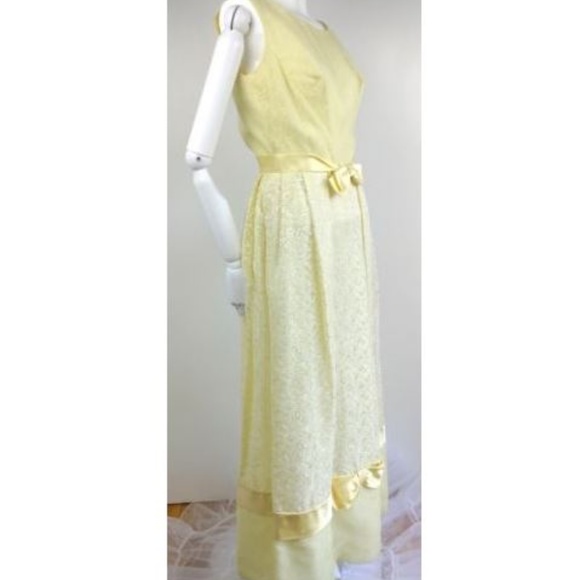 Vintage 60s Lace Cocktail Gown Prom Dress Yellow S - Picture 6 of 8